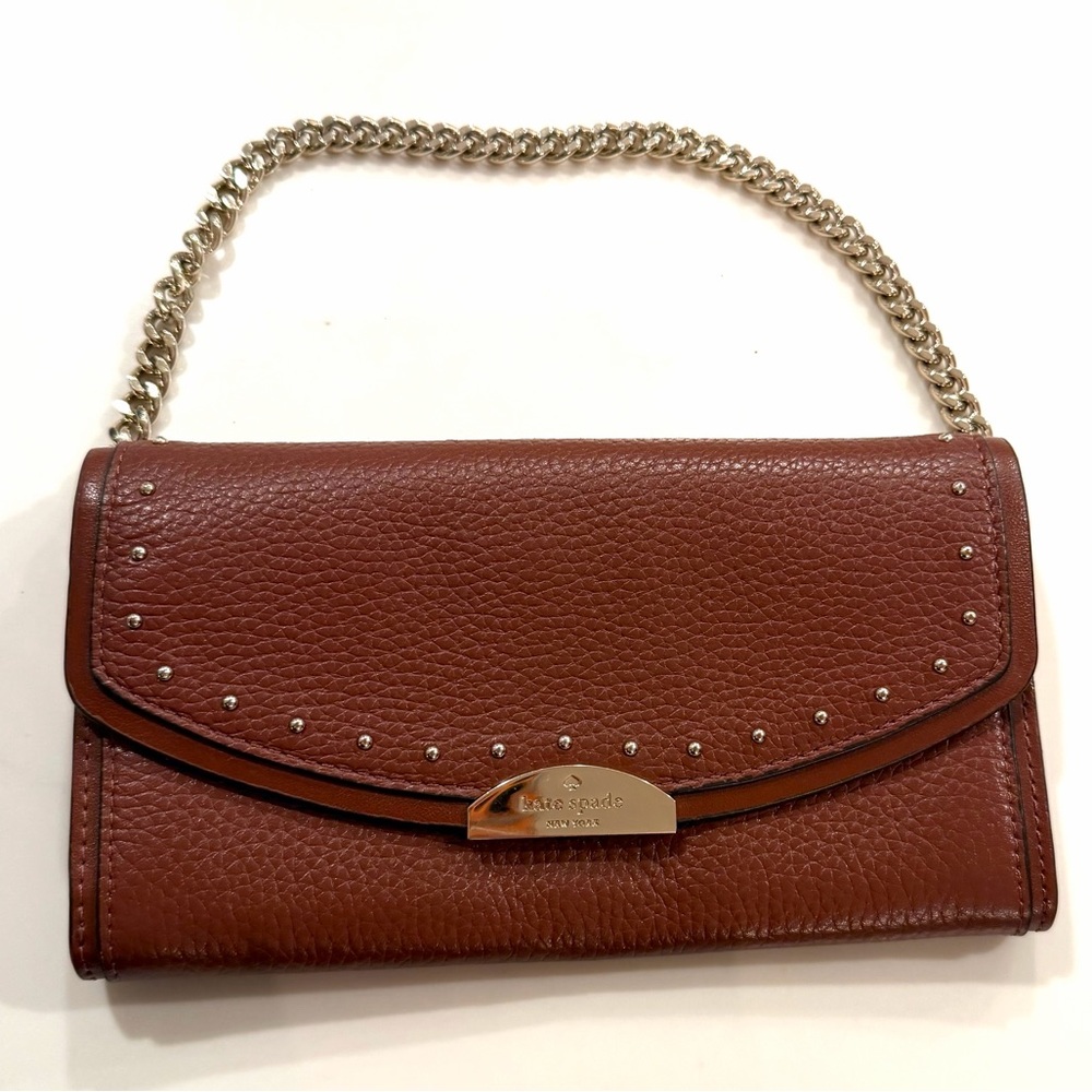 KATE SPADE•tan pebble leather wallet clutch bag EUC
